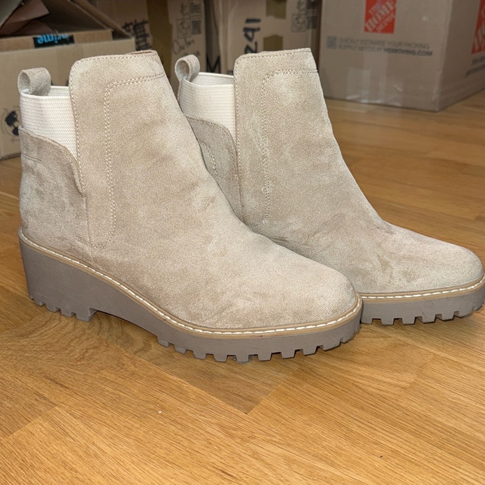 DV by Dolce Vita Beige Suede Wedge Bootie